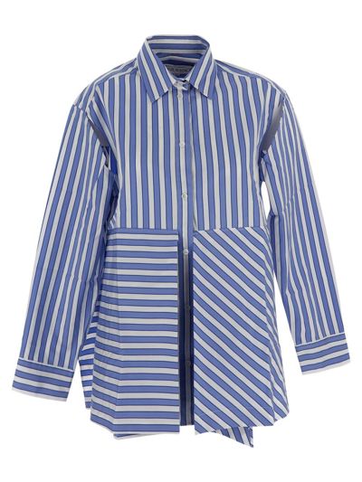 Jw Anderson Striped Asymmetric Cotton Shirt Tunic In White