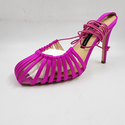 Pre-owned Chelsea Paris Finn Open Style High Heel Pumps Women's 7 Orchid Pink Tie Strap