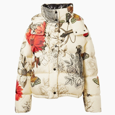 Pre-owned Moncler Caille Down Puffer Jacket Floral Butterfly Print Detach Hood Coat 2 M In White
