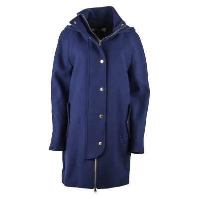 Pre-owned Moschino Love  Elegant Blue Wool-blend Coat With Golden Accents