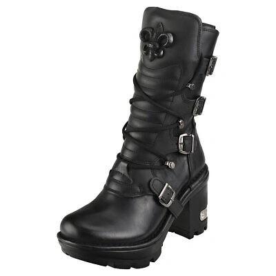 Pre-owned New Rock Rock M-neotyre05-s1 Unisex Black Platform Boots - 8.5 Us