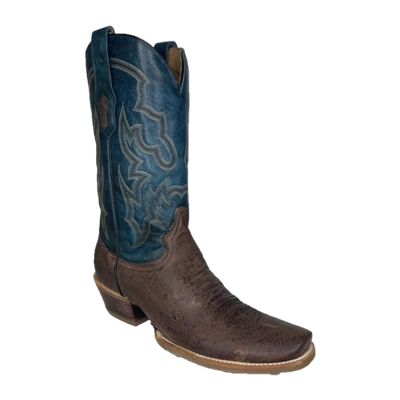 Pre-owned Corral Men's Brown & Navy Ostrich Horseman Toe Western Boots A4402