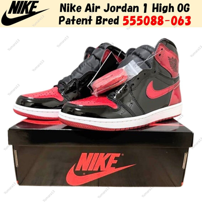 Pre-owned Jordan Nike Air  1 High Og Patent Bred 555088-063 Size Us Men's 4-14 In Multicolor