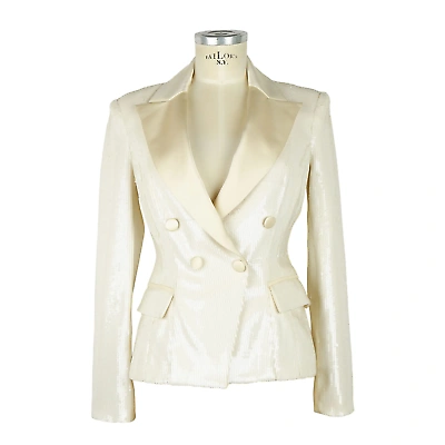 Pre-owned Elisabetta Franchi Classic Double-breasted Sequin Jacket In White