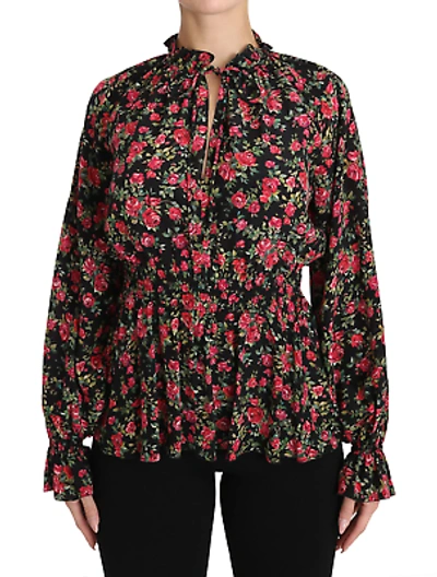 Pre-owned Dolce & Gabbana Elegant Black Floral Silk Shirt