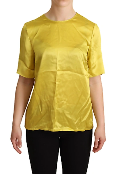 Pre-owned Dolce & Gabbana Yellow Silk Short Sleeve Blouse T-shirt