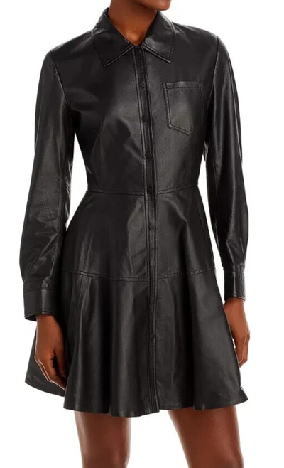 Pre-owned Jason Wu Collection Leather Fit-and-flare Dress Women's 4 Black Long Sleeves