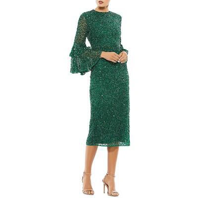 Pre-owned Mac Duggal Womens Green Sequined Midi Cocktail And Party Dress 2 Bhfo 7289