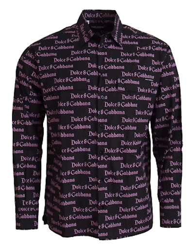 Pre-owned Dolce & Gabbana Elegant Slim Fit Black Dress Shirt In Purple