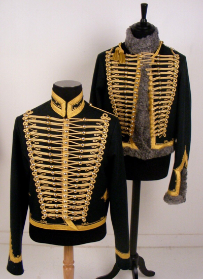 Pre-owned Handmade Hungarian Hussar Style Uniform 2 Piece Coat Jacket And Plesse In Black