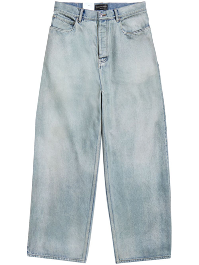 Balenciaga Denim Size Sticker Mid-rise Wide-leg Jeans In Blue
