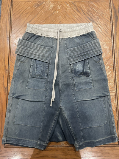 Pre-owned Rick Owens Dropped Crotch Shorts In Denim