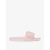 JIMMY CHOO JIMMY CHOO WOMEN'S PINK/POWDER PINK FITZ LOGO-DEBOSSED SYNTHETIC AND LEATHER SLIDERS