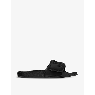 JIMMY CHOO FITZ LOGO-DEBOSSED SYNTHETIC AND LEATHER SLIDERS
