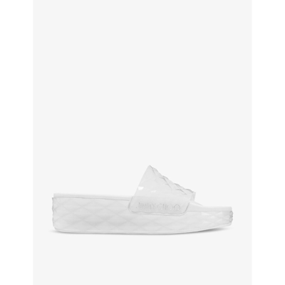 JIMMY CHOO JIMMY CHOO WOMEN'S V WHITE DIAMOND PLATFORM RUBBER SLIDERS