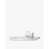 JIMMY CHOO JIMMY CHOO WOMEN'S V WHITE/WHITE FITZ LOGO-DEBOSSED SYNTHETIC AND LEATHER SLIDERS