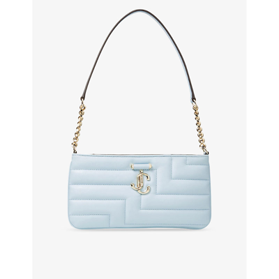 Jimmy Choo Avenue Slim Quilted-leather Shoulder Bag In Ice Blue/light Gold