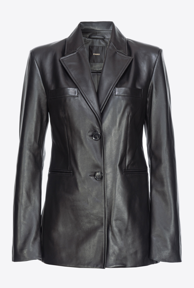 Pinko Leather Blazer In Limo Black