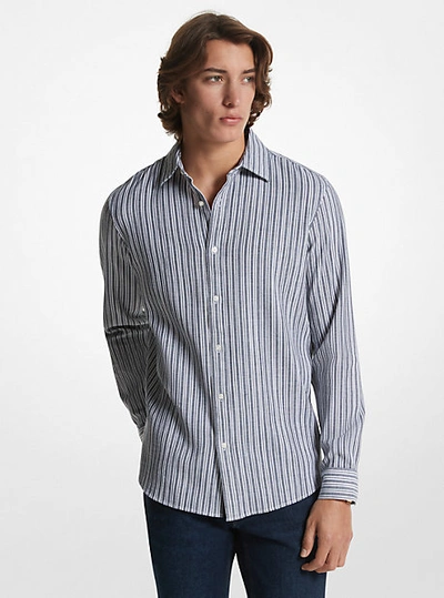 Michael Kors Stretch Cotton Striped Woven Shirt In Blue