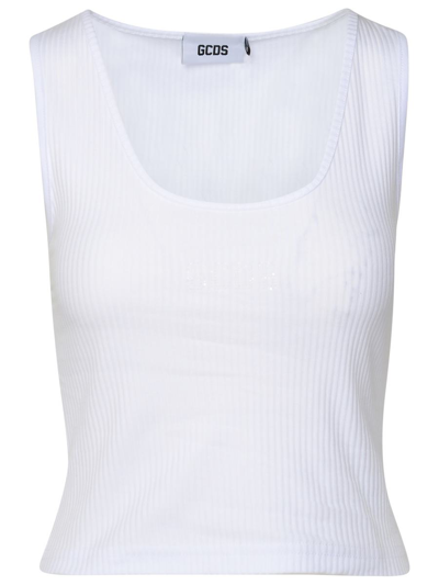 Gcds Sequinned-logo Ribbed Top In White