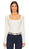 Paige Beata Ruffle Cuff Cable Stitch Sweater In 象牙白