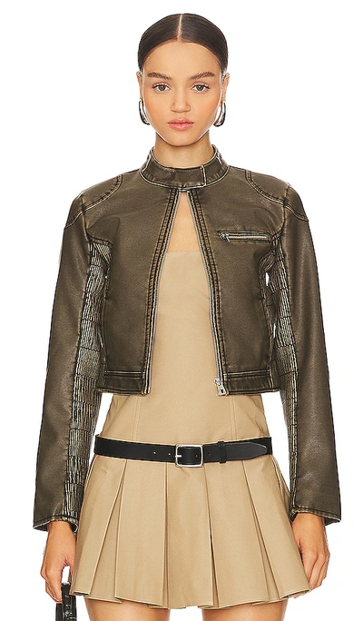 Superdown Bay Faux Leather Jacket In Brown