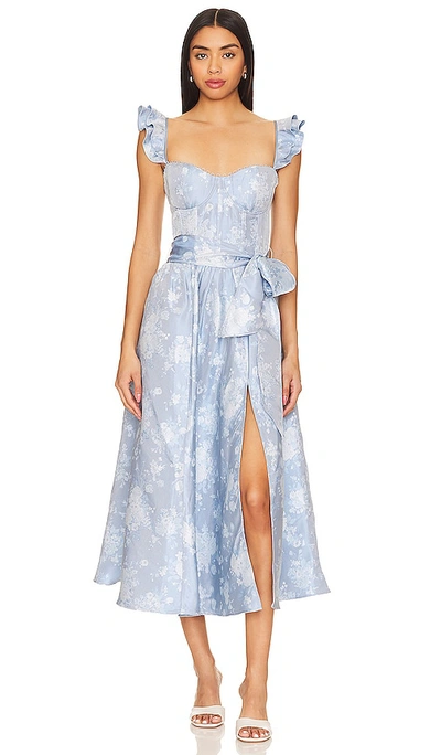 V. Chapman Vera Corset Midi Dress In Denim Blue Windsor