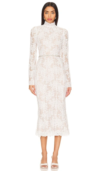 V. Chapman Greta Midi Dress In White Chantilly Lace