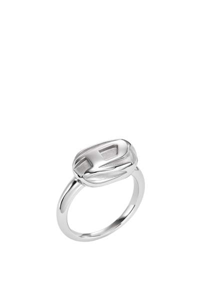 Diesel Stainless Steel Signet Ring In Silver