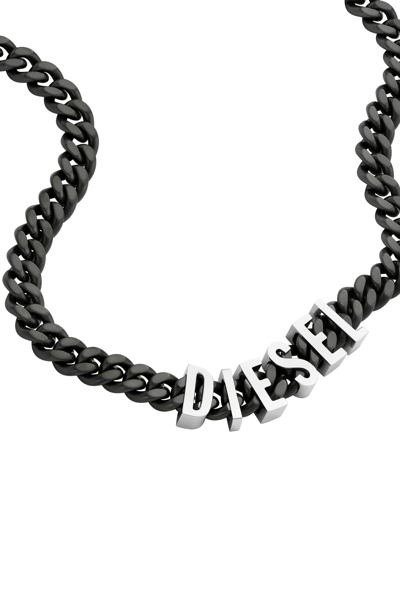 Diesel Two-tone Stainless Steel Chain Necklace In Black