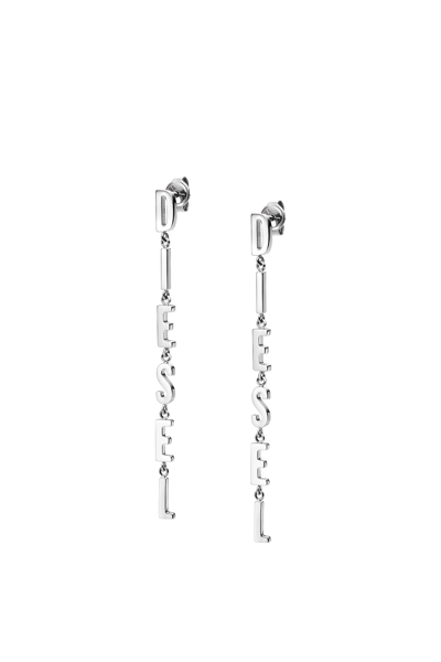 Diesel Stainless Steel Drop Earrings In Silver