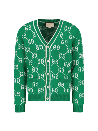 Gucci Gg Cotton Knit Cardigan In Green