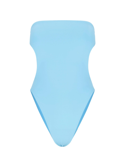 Saint Laurent Strapless Cutout Open-back Swimsuit In Light Blue