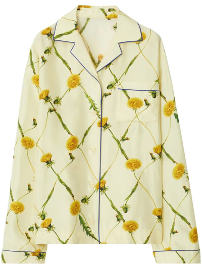 Burberry Dandelion Silk Pyjama Shirt In Yellow