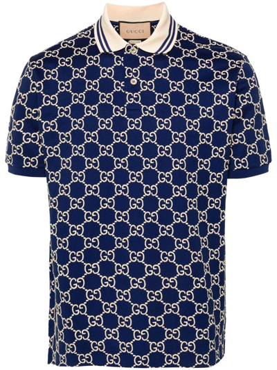 Gucci `gg` Polo Shirt In Blue