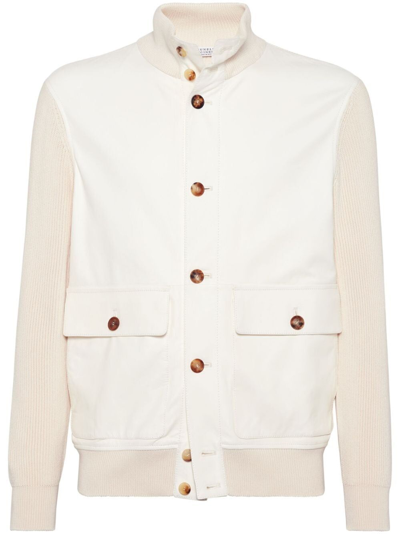 Brunello Cucinelli Men's Nappa Leather And Cotton Knit Outerwear Jacket In Nude & Neutrals