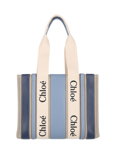 Chloé 'woody' Tote Bag In Light Blue