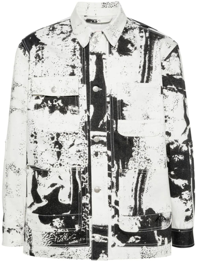 Alexander Mcqueen 抽象图案棉斜纹布夹克 In White