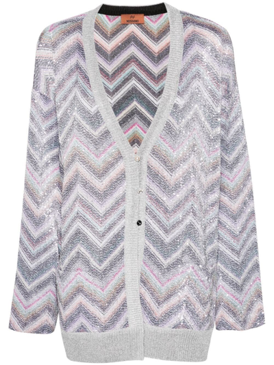 Missoni Zig-zag Caperdoni Maxi Cardigan With Sequin Detail In Blue