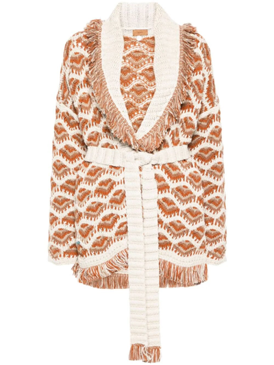 Alanui Hawa Mahal Patterned-intarsia Cardigan In Beige