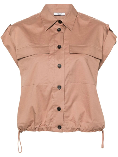 Peserico Sleeveless Poplin Shirt In Brown