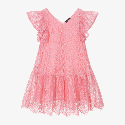 Monnalisa Kids' Girls Pink Lace Dress