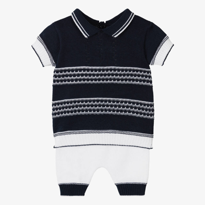 Pretty Originals Babies' Boys Navy Blue & White Knit Trouser Set
