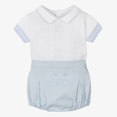 Pretty Originals Babies' Boys Blue & White Cotton Short Set