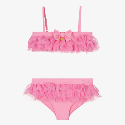 Angel's Face Teen Girls Pink Tulle Ruffle Bikini
