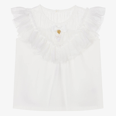 Angel's Face Teen Girls White Cotton & Tulle Charm Top