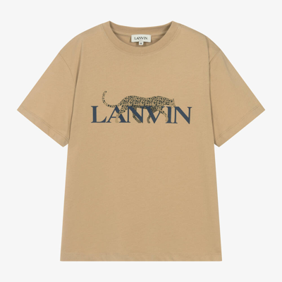 Lanvin Teen Boys Beige Leopard Organic Cotton T-shirt