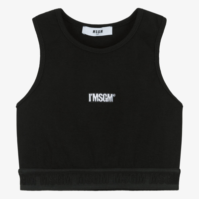 Msgm Teen Girls Black Ribbed Cropped Top