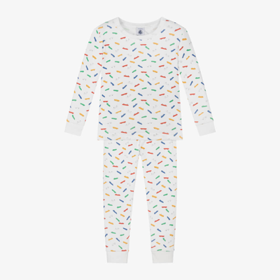 Petit Bateau Kids' Boys White Cotton Skateboard Pyjamas