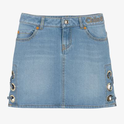 Chloé Kids' Stretch Denim Mini Skirt In Bleach